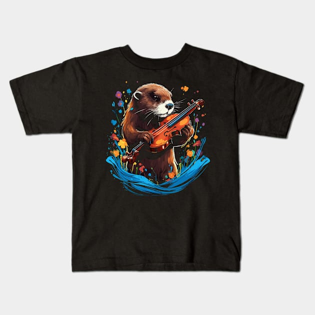 Otter Playing Violin Kids T-Shirt by JH Mart